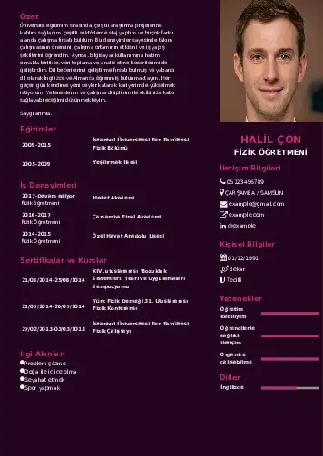 Fizik Öğretmeni CV Örnekleri cv indir